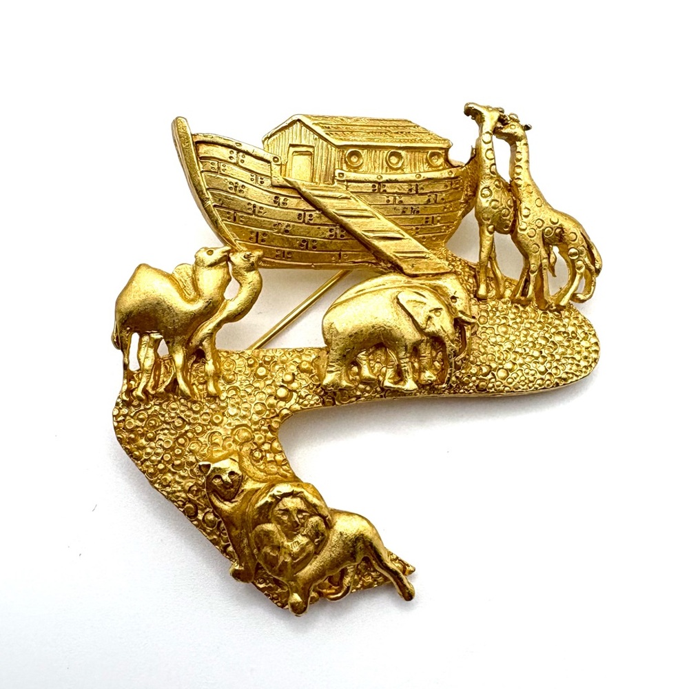 Vintage Gold Noah’s Ark Brooch by Artist Laura Gayle